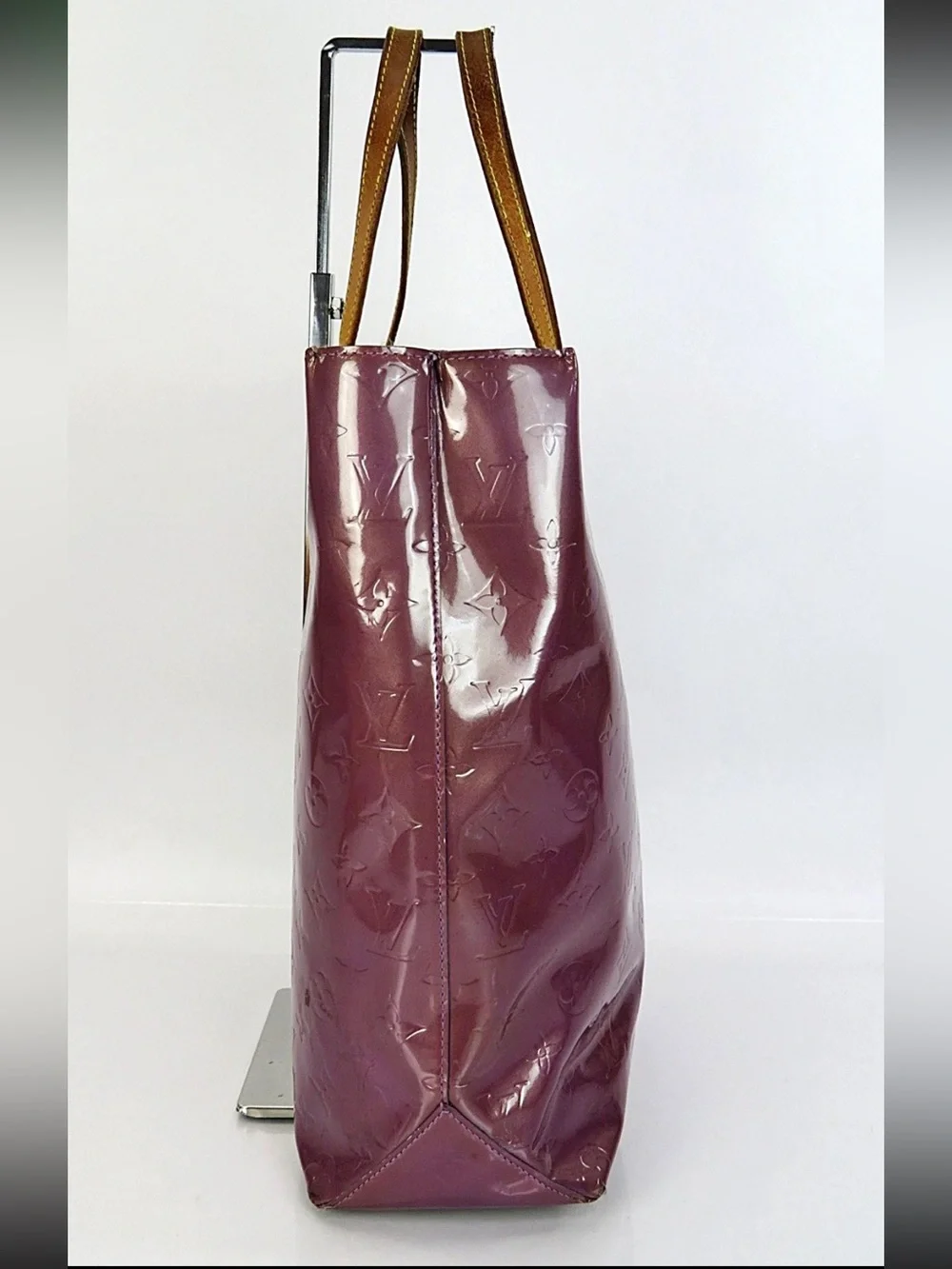 Louis Vuitton Glossy Plum Vernis Tote with Tan Handles